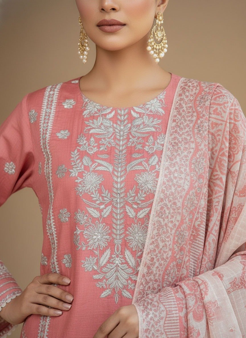 3 Piece Cotton Silk Suit (Stitched) - Image 3