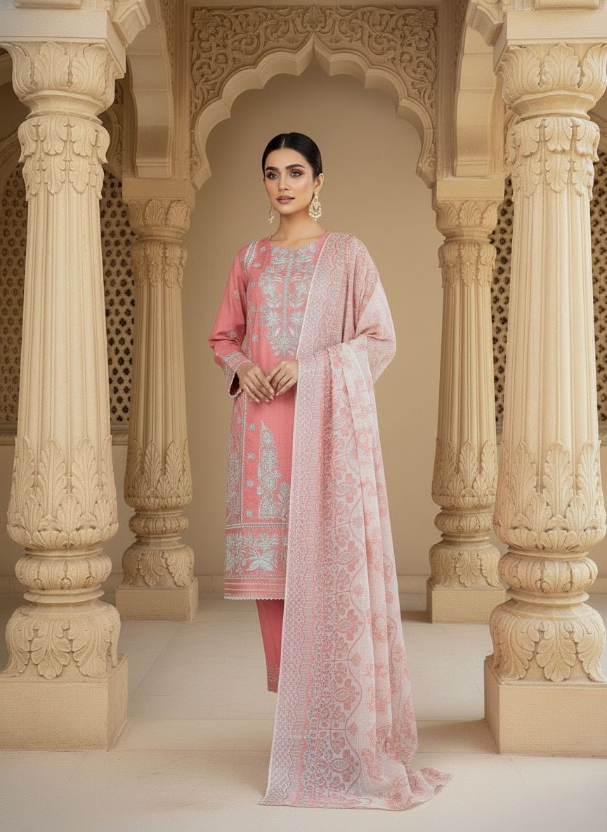 3 Piece Cotton Silk Suit (Stitched) - Image 2