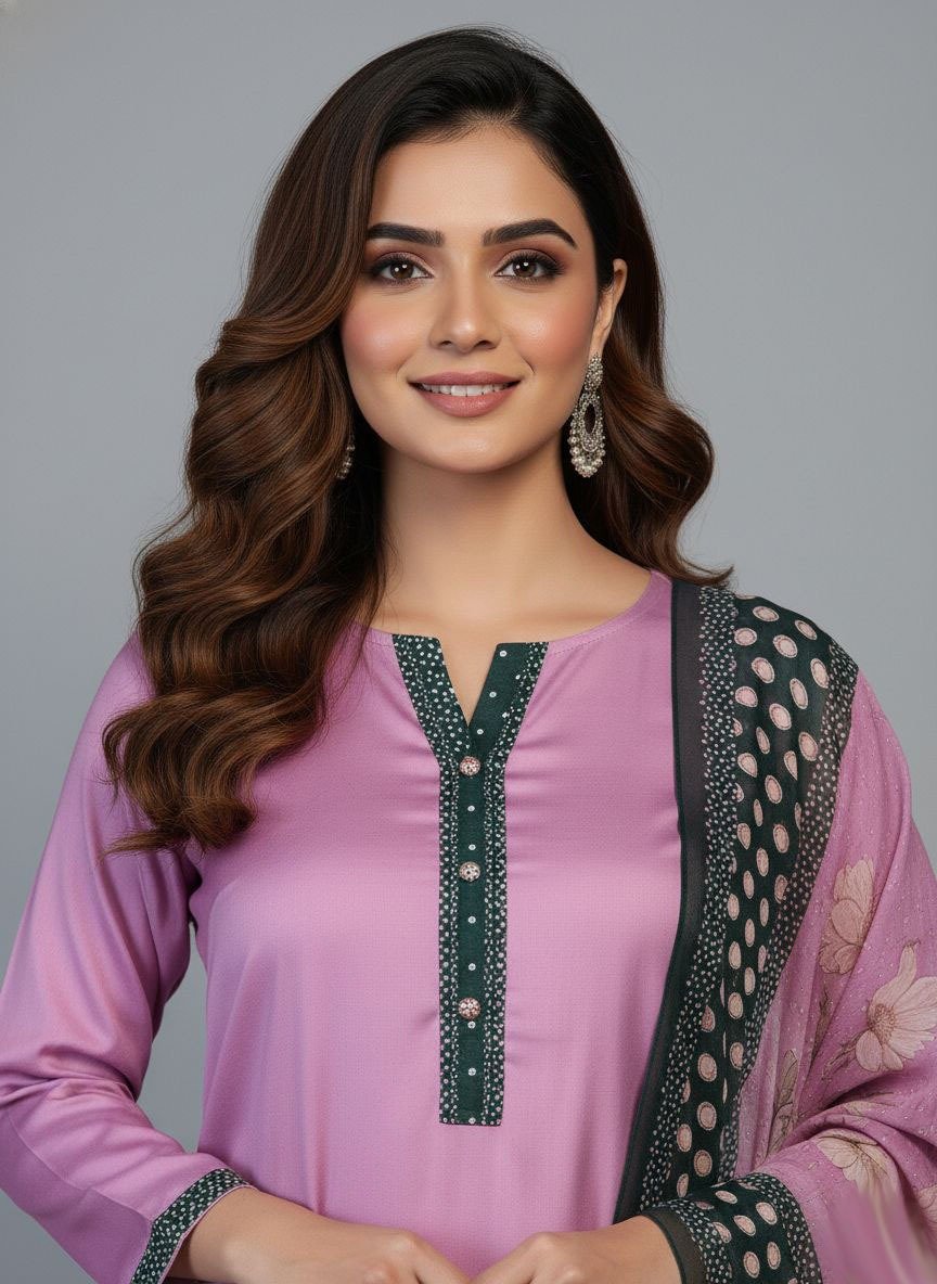 3 Piece Printed Silk Suit ( Stitched) - Image 7