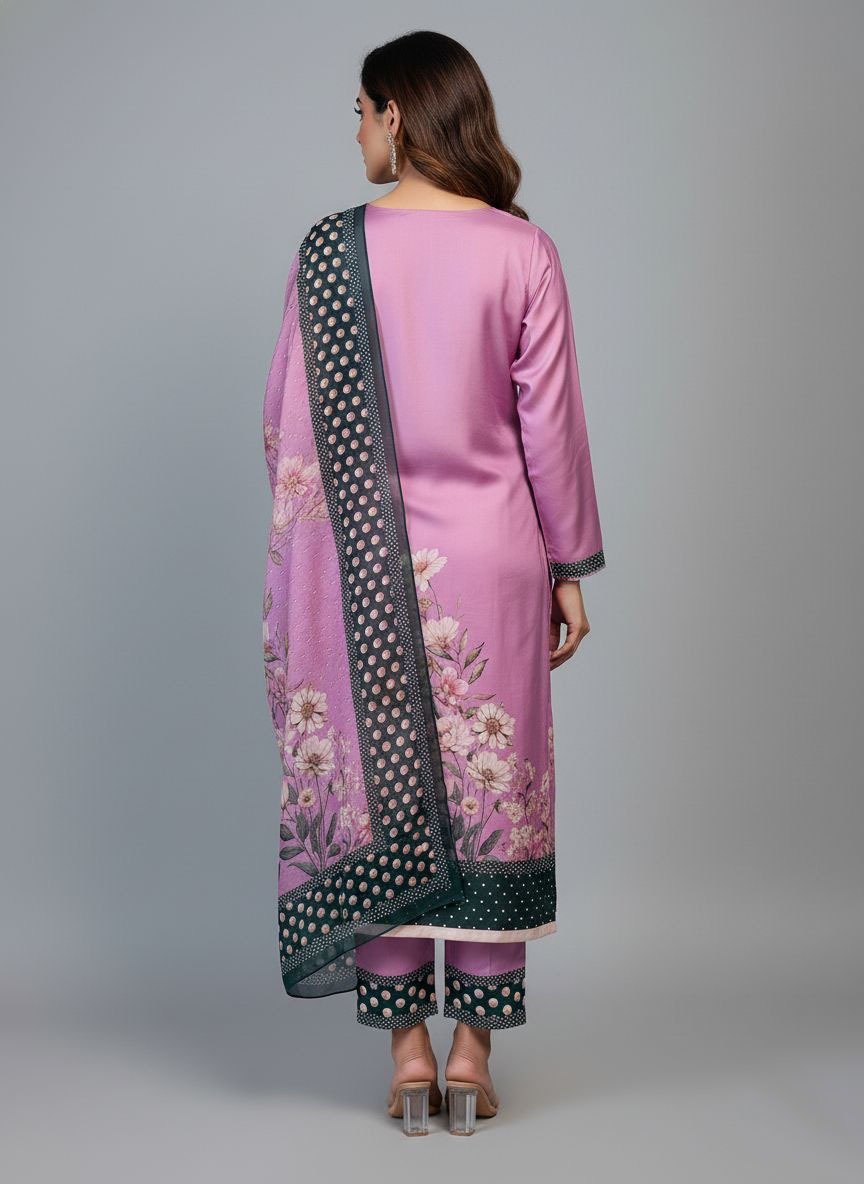 3 Piece Printed Silk Suit ( Stitched) - Image 4