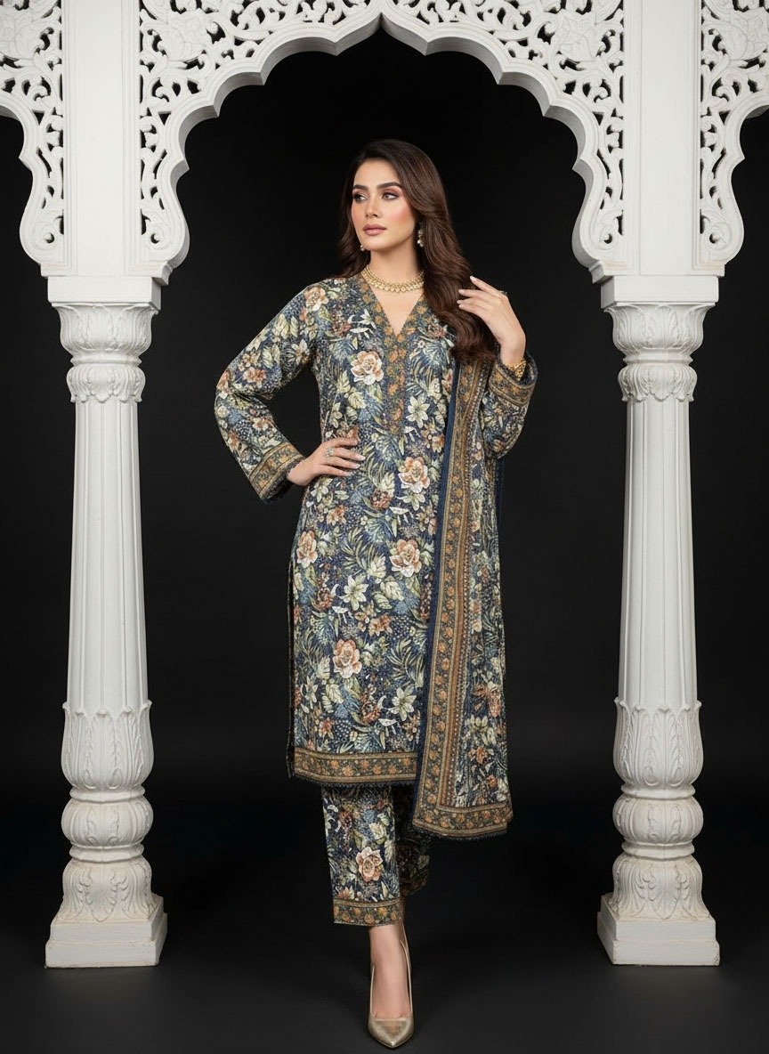 3 Piece Khaddar Suit (Stitched) - Image 2
