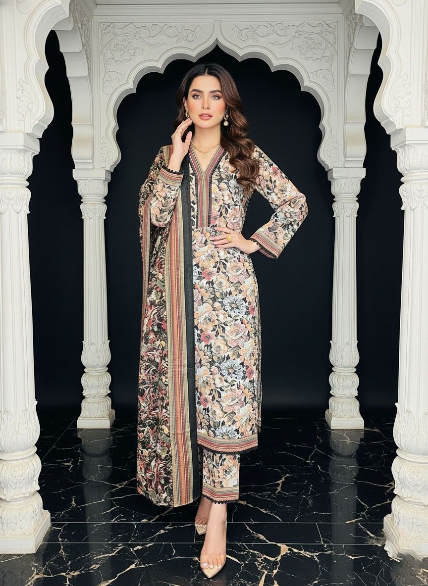 3 Piece Khaddar Suit (Stitched) - Image 2