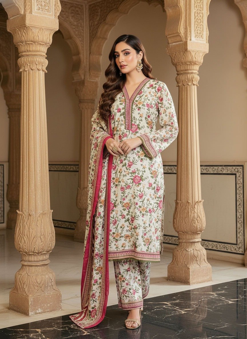 3 Piece Khaddar Suit (Stitched) - Image 3