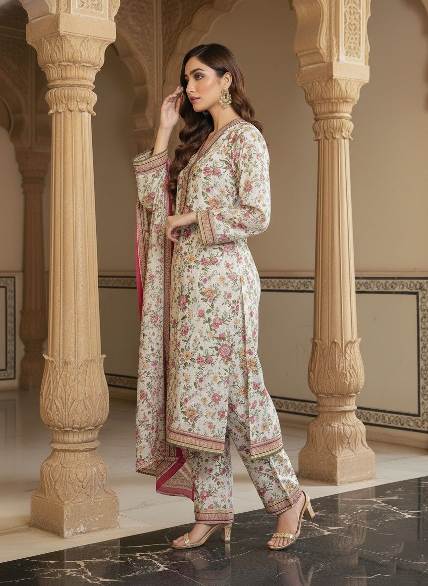 3 Piece Khaddar Suit (Stitched) - Image 4