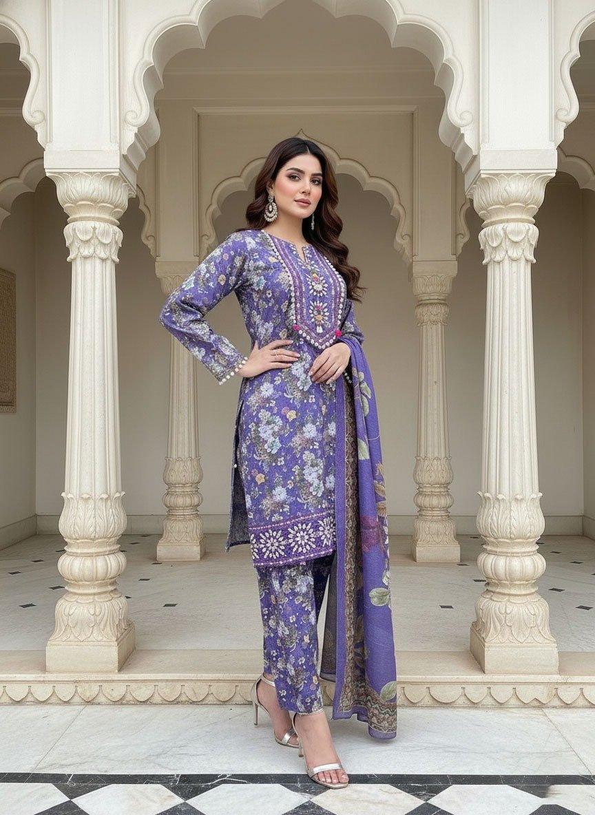 3 Piece khaddar Suit (Stitched) - Image 3