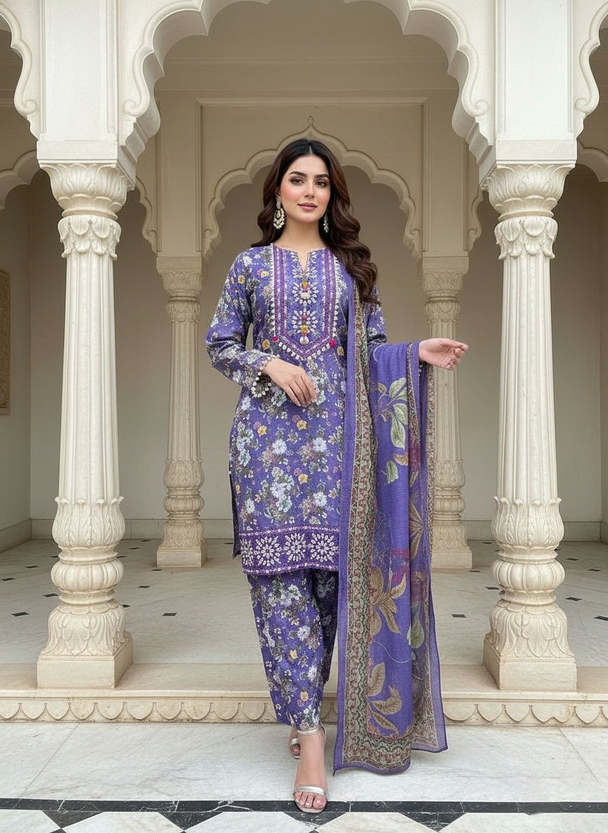 3 Piece khaddar Suit (Stitched) - Image 2